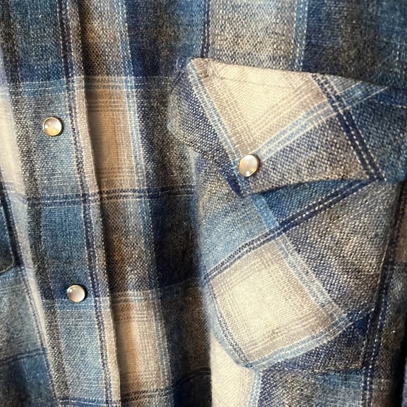 VTG Wool Blue Plaid Open Range Western Pearlized Snap Shirt-Essential Ez 17.5/35 - Picture 6 of 13